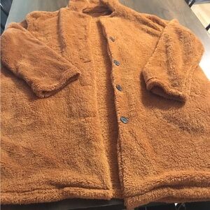 Women’s Plus Size Sherpa Button Front Jacket Brown Cozy Fleece Pockets